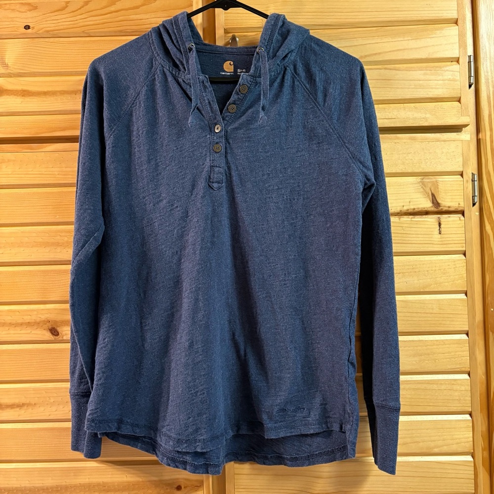 Women’s Carhartt Navy Hooded Pullover Henley, Size S